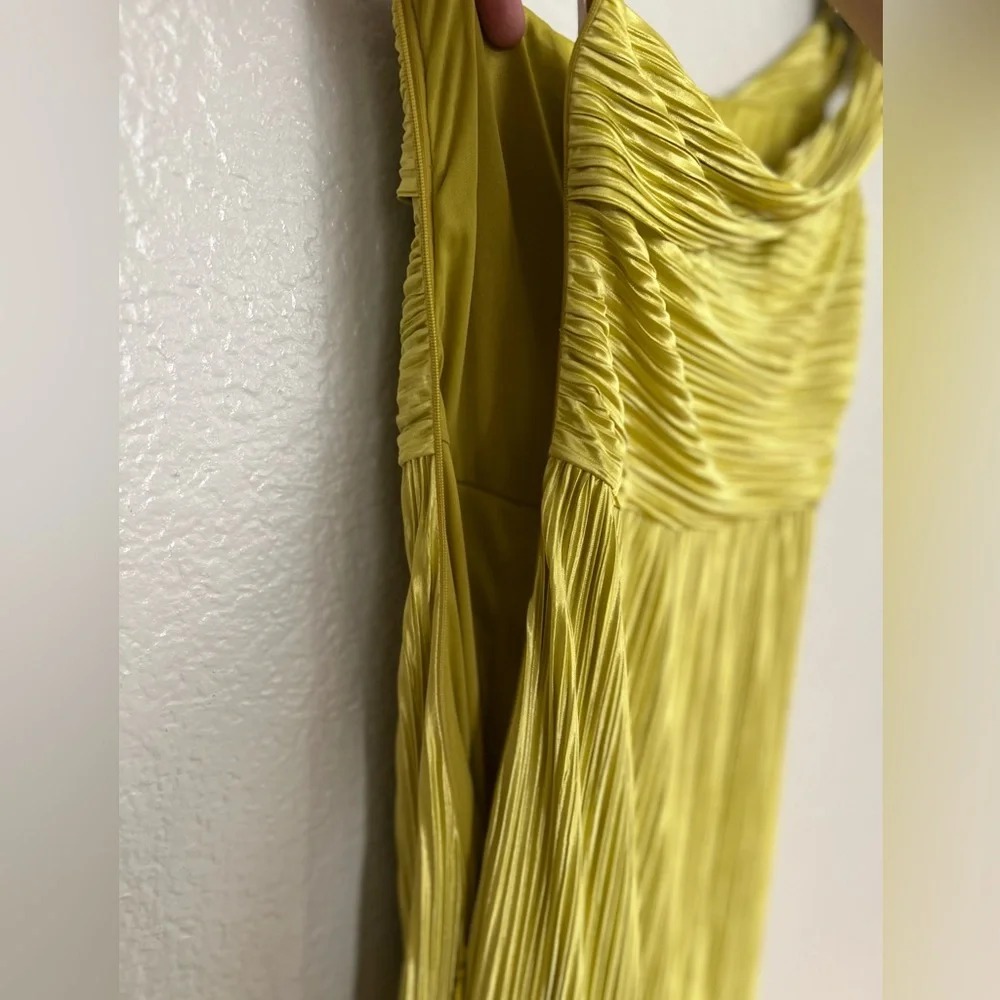 NWOT Poised Performance Chartreuse Plisse One-Shoulder Maxi Dress - Picture 8 of 9